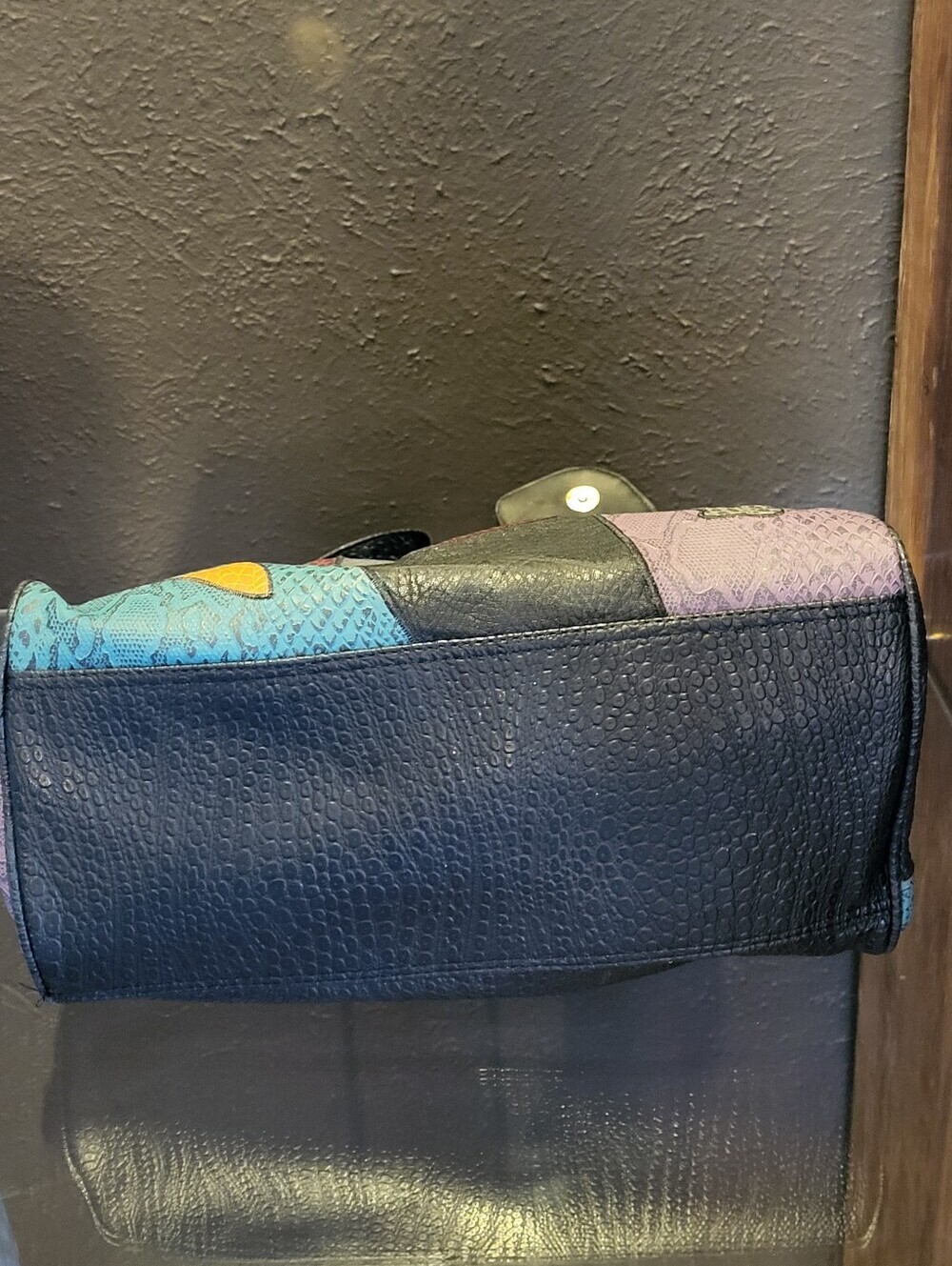 NAS Bag Faux Lizard Patchwork Vtg 80s Made In Korea Top Handle/Shoulder Strap - Picture 8 of 14